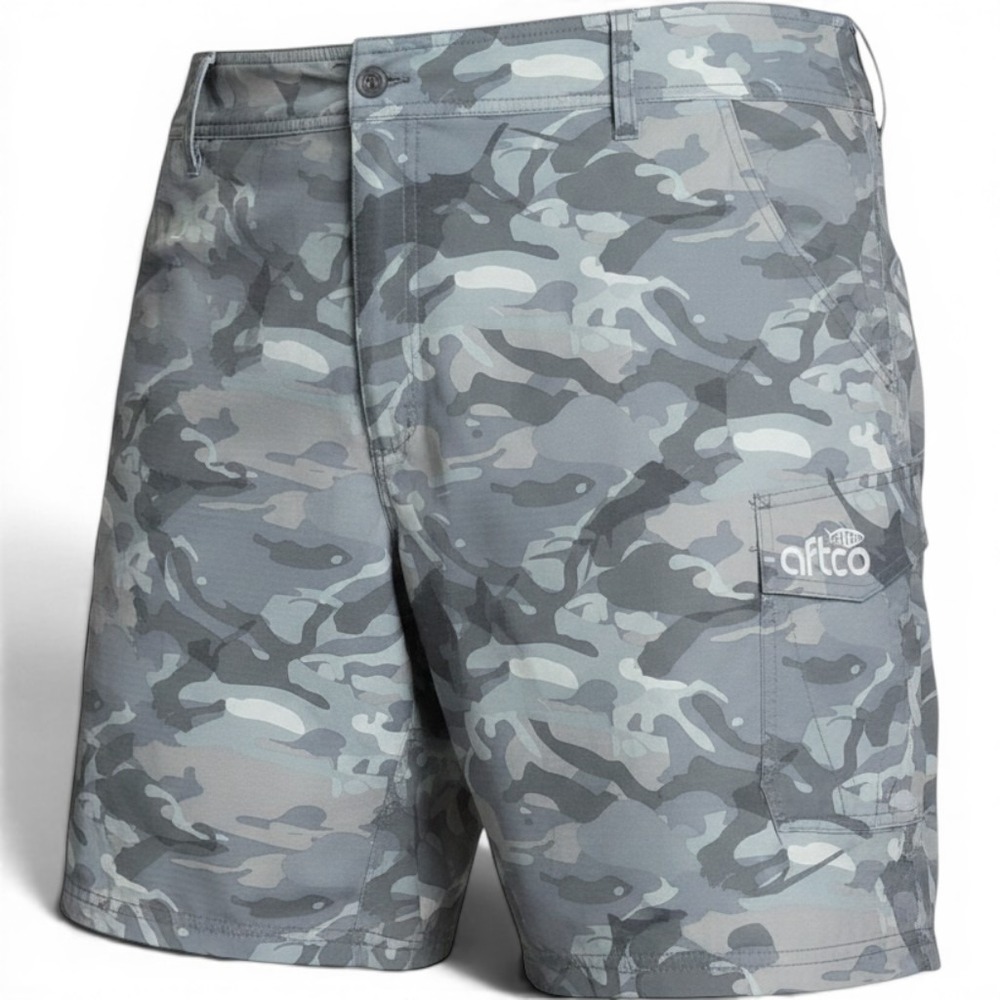AFTCO Fishing Shorts‎ Mens 44 Gray Camo Tactical Cargo Performance Utility